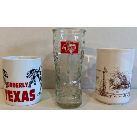 Udderly Texas / Billy Bob's Ft. Worth Boot / Polly's Paint Box Armadillo Mugs - Picture 1 of 6